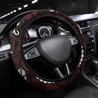 Polynesian Plumeria Floral Tattoo Pattern Steering Wheel Cover Oxblood Style LT9 Universal Fit Oxblood - Polynesian Pride