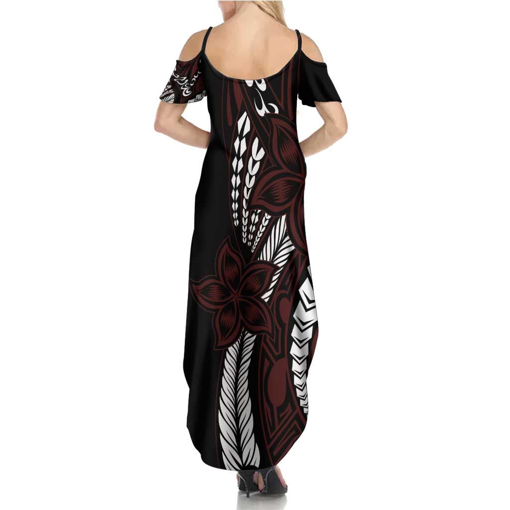 Polynesian Plumeria Floral Tattoo Pattern Summer Maxi Dress Oxblood Style LT9 - Polynesian Pride