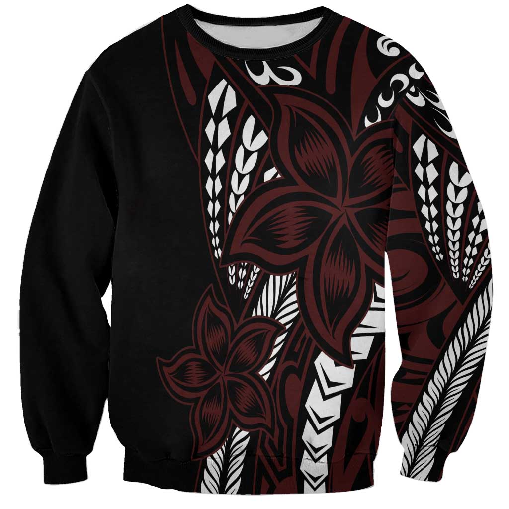 Polynesian Plumeria Floral Tattoo Pattern Sweatshirt Oxblood Style LT9 Unisex Oxblood - Polynesian Pride