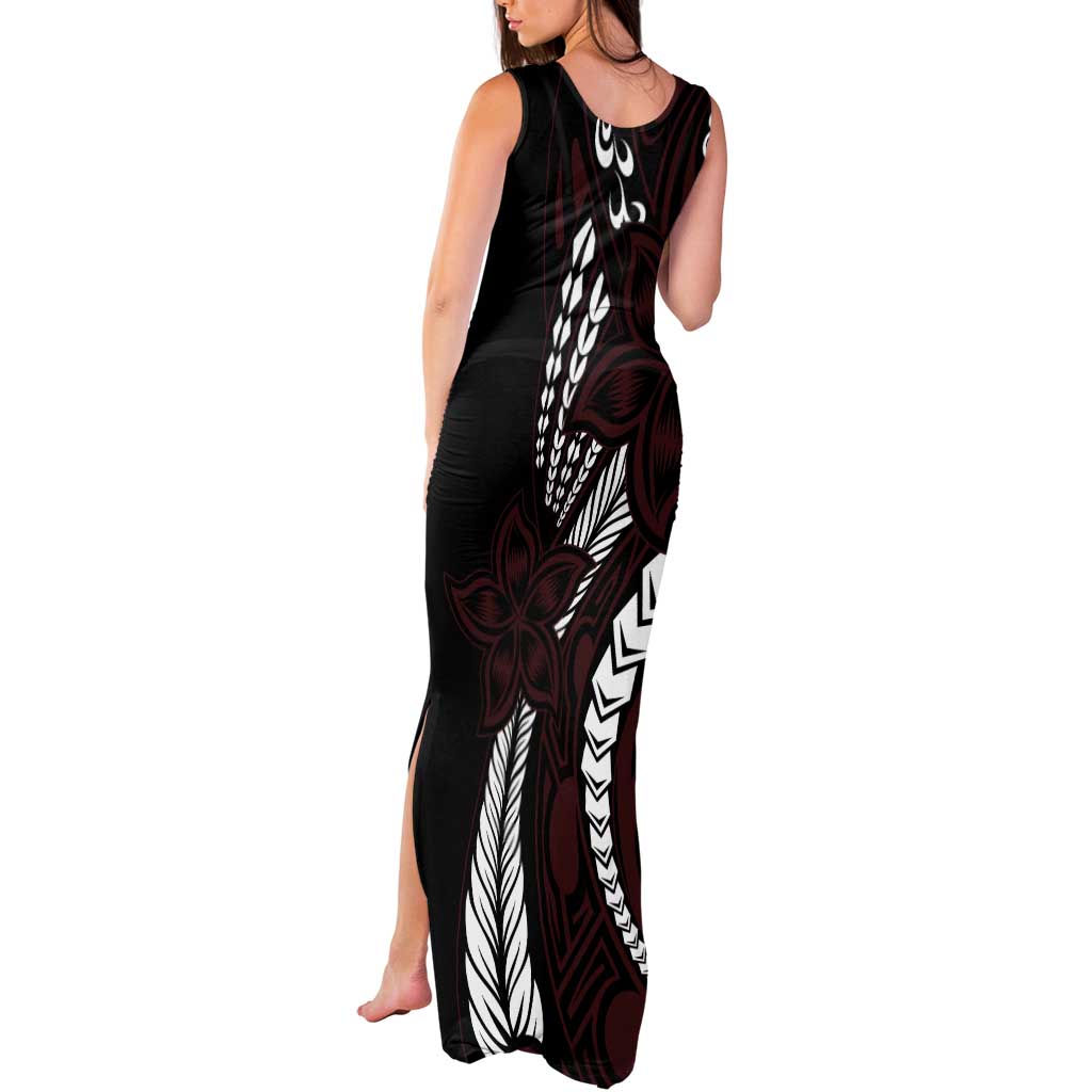 Polynesian Plumeria Floral Tattoo Pattern Tank Maxi Dress Oxblood Style LT9 - Polynesian Pride