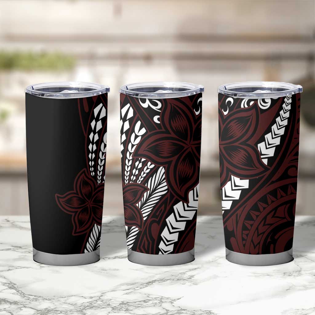 Polynesian Plumeria Floral Tattoo Pattern Tumbler Cup Oxblood Style LT9 - Polynesian Pride