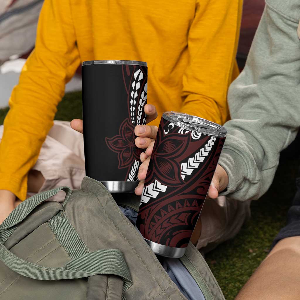 Polynesian Plumeria Floral Tattoo Pattern Tumbler Cup Oxblood Style LT9 - Polynesian Pride