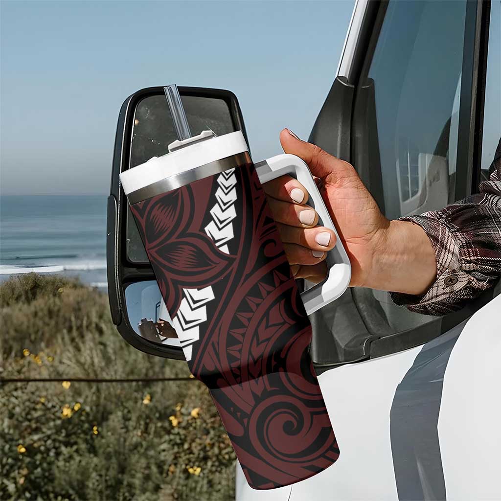 Polynesian Plumeria Floral Tattoo Pattern Tumbler With Handle Oxblood Style LT9 - Polynesian Pride