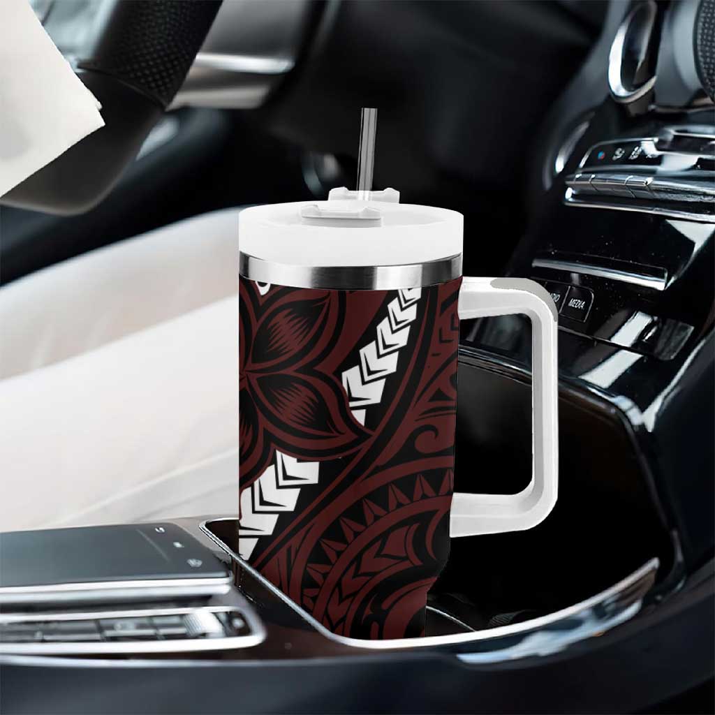 Polynesian Plumeria Floral Tattoo Pattern Tumbler With Handle Oxblood Style LT9 - Polynesian Pride