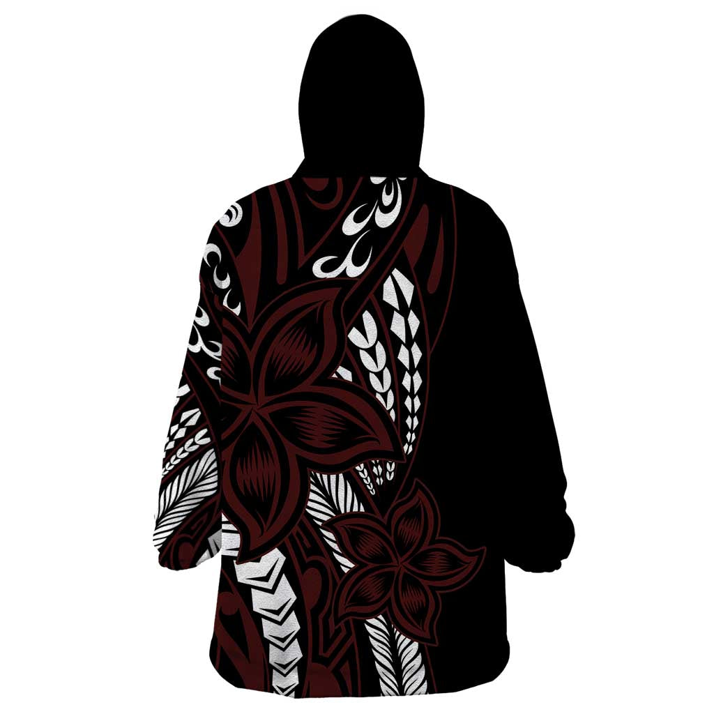 Polynesian Plumeria Floral Tattoo Pattern Wearable Blanket Hoodie Oxblood Style LT9 - Polynesian Pride