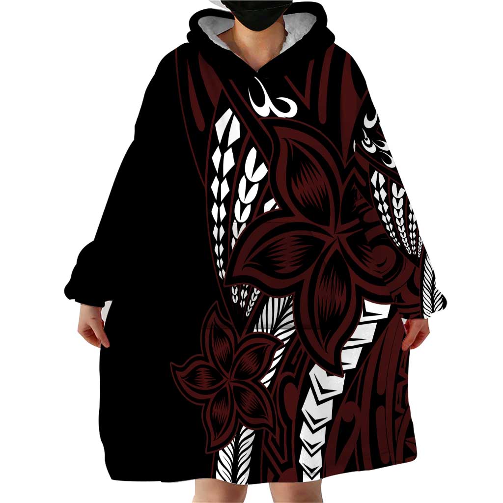 Polynesian Plumeria Floral Tattoo Pattern Wearable Blanket Hoodie Oxblood Style LT9 - Polynesian Pride