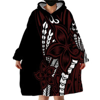 Polynesian Plumeria Floral Tattoo Pattern Wearable Blanket Hoodie Oxblood Style LT9 - Polynesian Pride