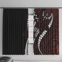 Polynesian Plumeria Floral Tattoo Pattern Window Curtain Oxblood Style LT9 With Hooks Oxblood - Polynesian Pride