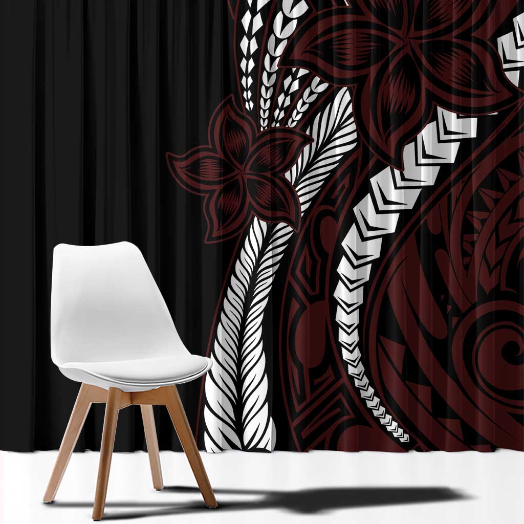 Polynesian Plumeria Floral Tattoo Pattern Window Curtain Oxblood Style LT9 - Polynesian Pride