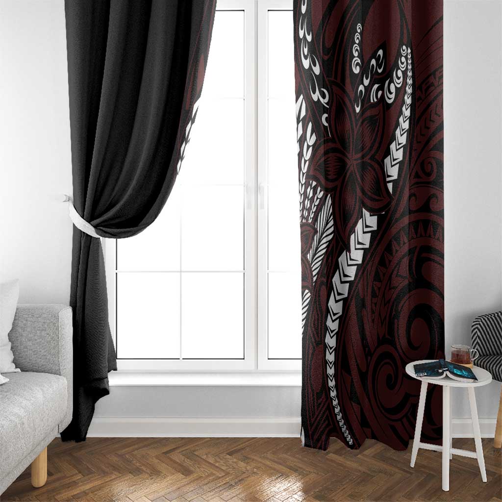 Polynesian Plumeria Floral Tattoo Pattern Window Curtain Oxblood Style LT9 - Polynesian Pride