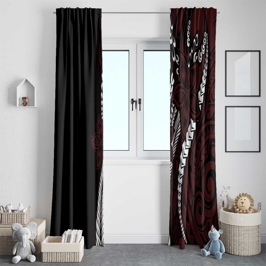 Polynesian Plumeria Floral Tattoo Pattern Window Curtain Oxblood Style LT9 - Polynesian Pride