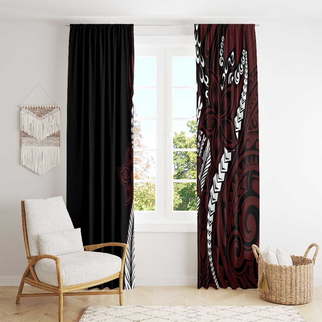 Polynesian Plumeria Floral Tattoo Pattern Window Curtain Oxblood Style LT9 - Polynesian Pride