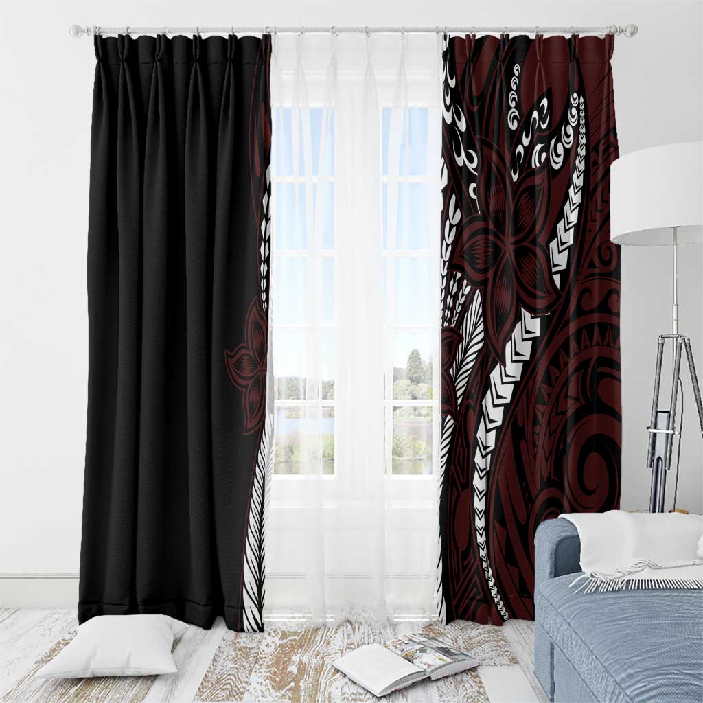 Polynesian Plumeria Floral Tattoo Pattern Window Curtain Oxblood Style LT9 - Polynesian Pride