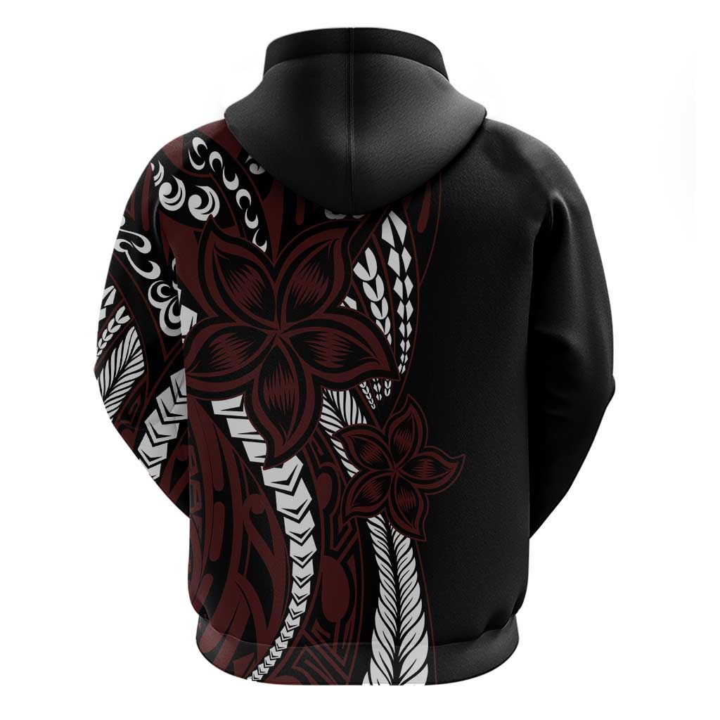 Polynesian Plumeria Floral Tattoo Pattern Zip Hoodie Oxblood Style