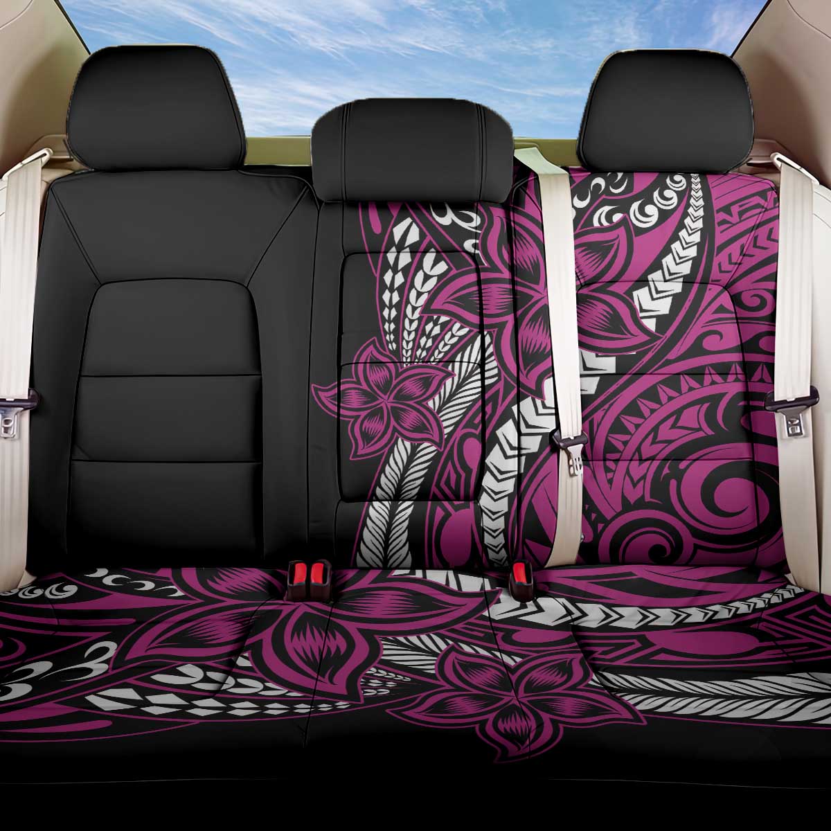 Polynesian Plumeria Floral Tattoo Pattern Back Car Seat Cover Pink Style