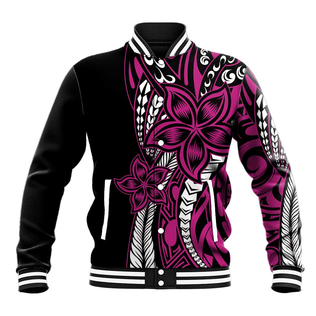 Polynesian Plumeria Floral Tattoo Pattern Baseball Jacket Pink Style LT9 Unisex Pink - Polynesian Pride