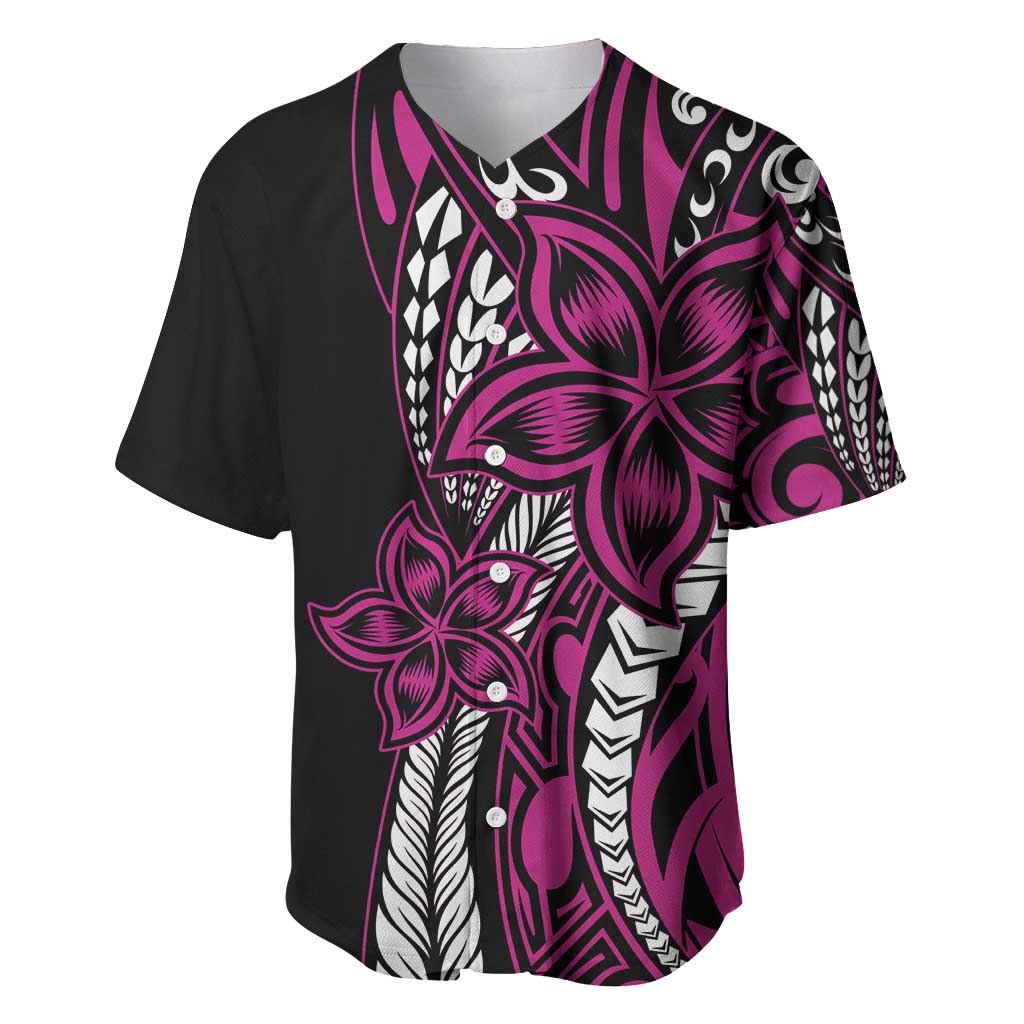 Polynesian Plumeria Floral Tattoo Pattern Baseball Jersey Pink Style