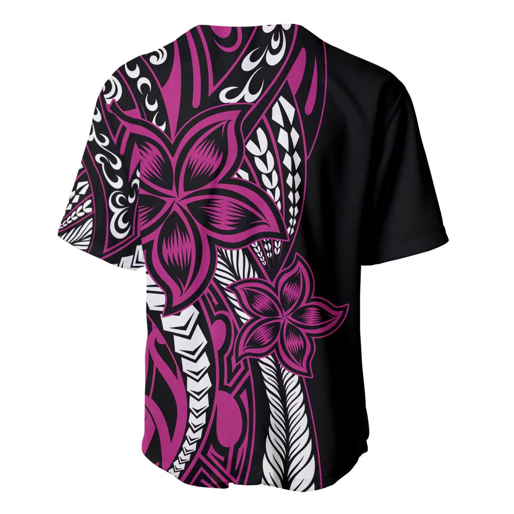 Polynesian Plumeria Floral Tattoo Pattern Baseball Jersey Pink Style