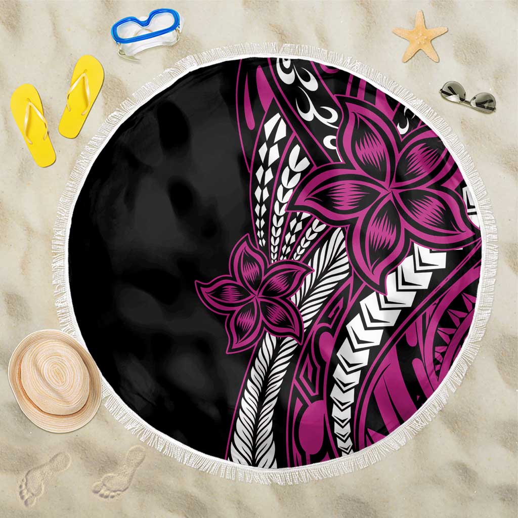 Polynesian Plumeria Floral Tattoo Pattern Beach Blanket Pink Style