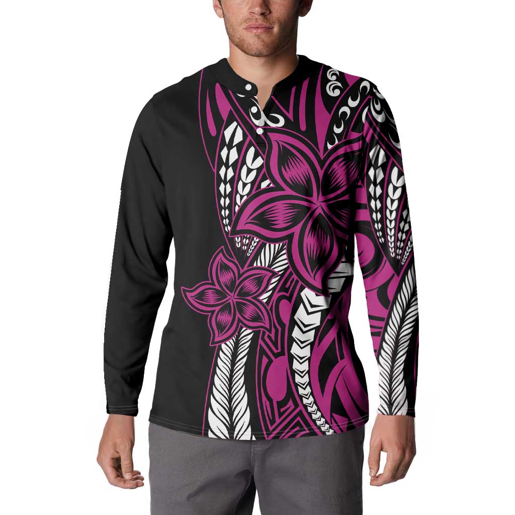 Polynesian Plumeria Floral Tattoo Pattern Button Sweatshirt Pink Style LT9 - Polynesian Pride