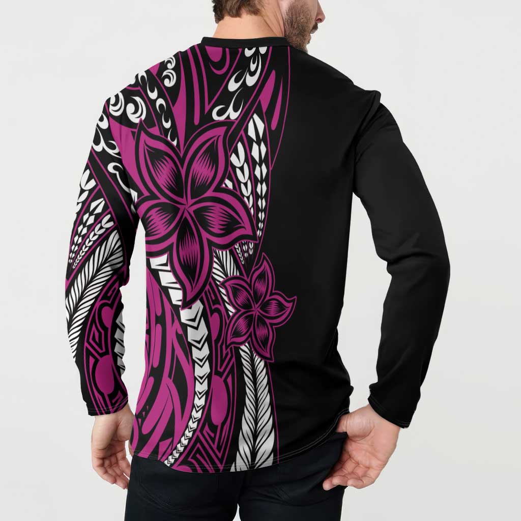 Polynesian Plumeria Floral Tattoo Pattern Button Sweatshirt Pink Style LT9 - Polynesian Pride