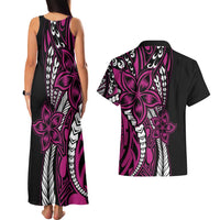 Polynesian Plumeria Floral Tattoo Pattern Couples Matching Tank Maxi Dress and Hawaiian Shirt Pink Style LT9 - Polynesian Pride