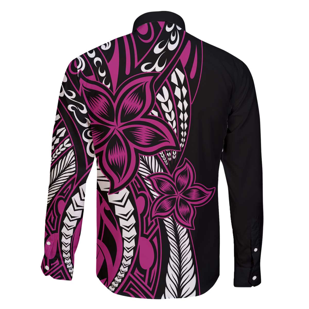 Polynesian Plumeria Floral Tattoo Pattern Family Matching Off The Shoulder Long Sleeve Dress and Hawaiian Shirt Pink Style