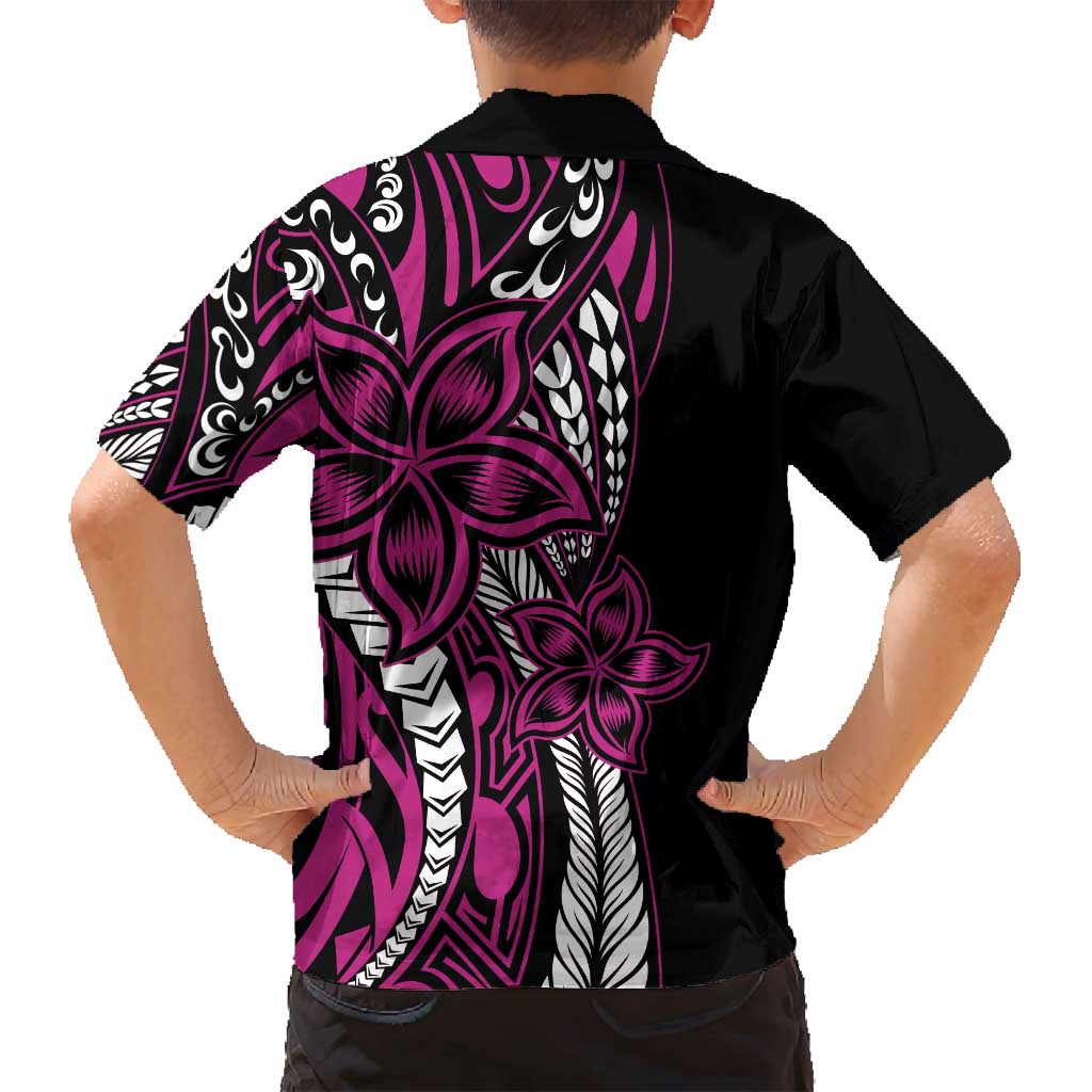 Polynesian Plumeria Floral Tattoo Pattern Family Matching Off Shoulder Maxi Dress and Hawaiian Shirt Pink Style LT9 - Polynesian Pride