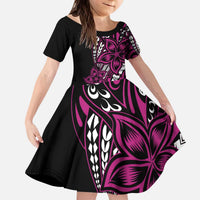 Polynesian Plumeria Floral Tattoo Pattern Family Matching Puletasi and Hawaiian Shirt Pink Style LT9 Daughter's Dress Pink - Polynesian Pride