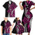 Polynesian Plumeria Floral Tattoo Pattern Family Matching Short Sleeve Bodycon Dress and Hawaiian Shirt Pink Style