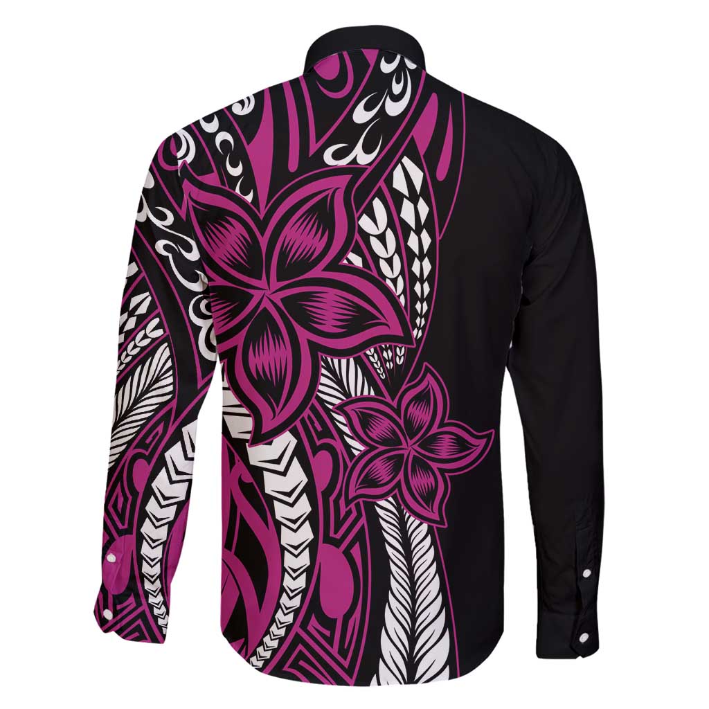 Polynesian Plumeria Floral Tattoo Pattern Family Matching Summer Maxi Dress and Hawaiian Shirt Pink Style