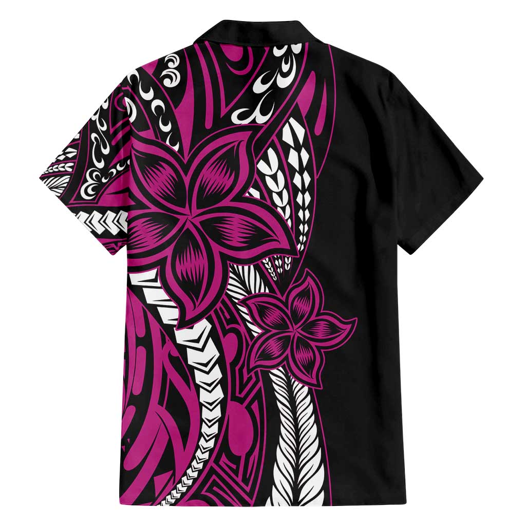 Polynesian Plumeria Floral Tattoo Pattern Family Matching Tank Maxi Dress and Hawaiian Shirt Pink Style