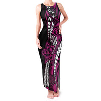 Polynesian Plumeria Floral Tattoo Pattern Family Matching Tank Maxi Dress and Hawaiian Shirt Pink Style