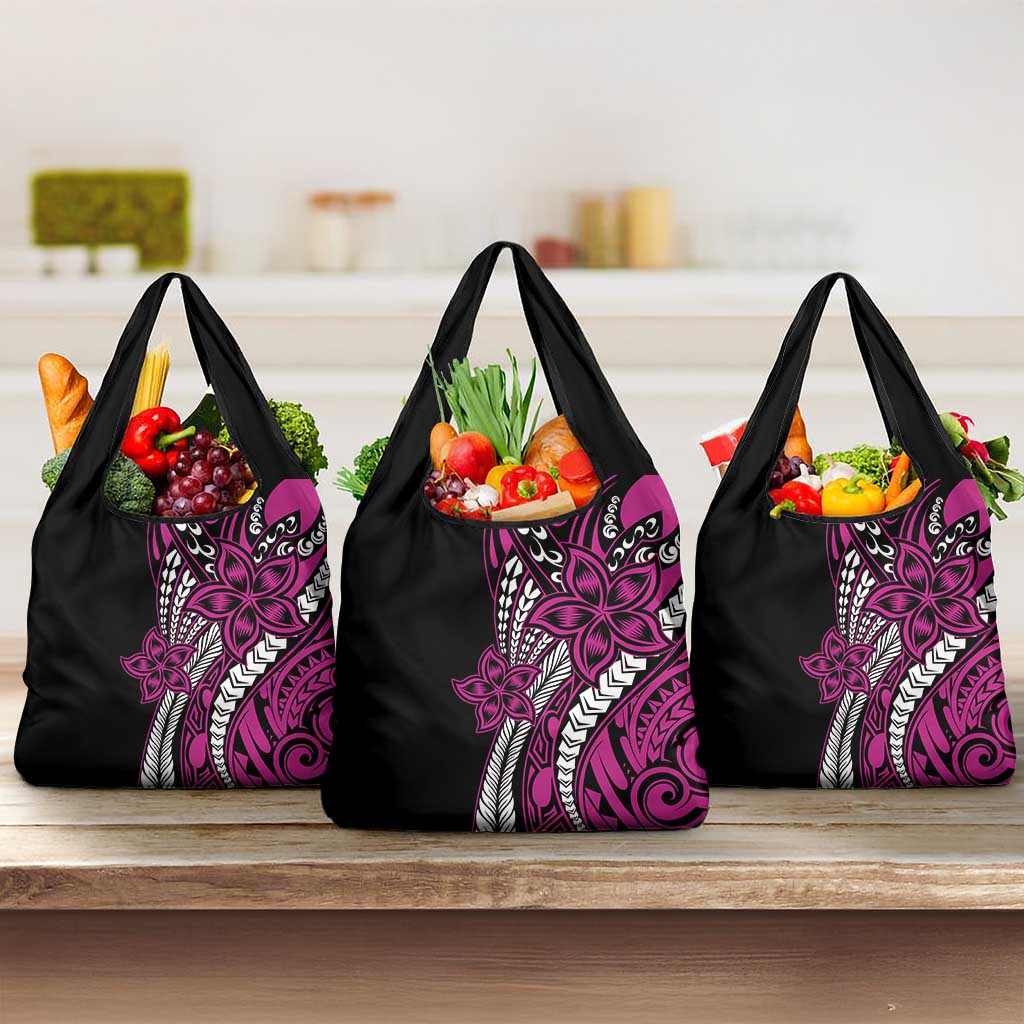 Polynesian Plumeria Floral Tattoo Pattern Grocery Bag Pink Style LT9 3-pack One Size Pink - Polynesian Pride