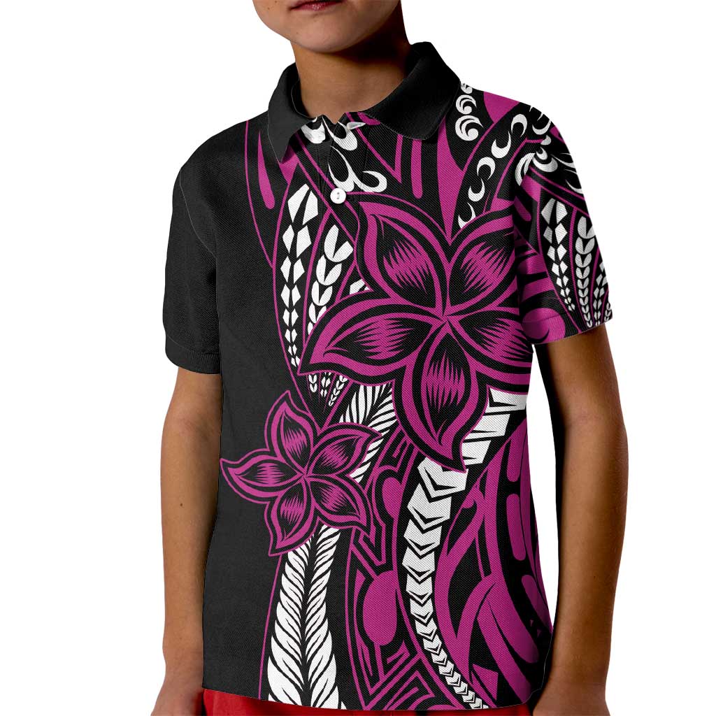 Polynesian Plumeria Floral Tattoo Pattern Kid Polo Shirt Pink Style