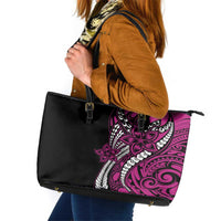 Polynesian Plumeria Floral Tattoo Pattern Leather Tote Bag Pink Style LT9 Pink - Polynesian Pride