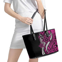 Polynesian Plumeria Floral Tattoo Pattern Leather Tote Bag Pink Style LT9 - Polynesian Pride