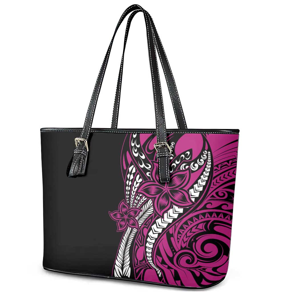 Polynesian Plumeria Floral Tattoo Pattern Leather Tote Bag Pink Style LT9 - Polynesian Pride