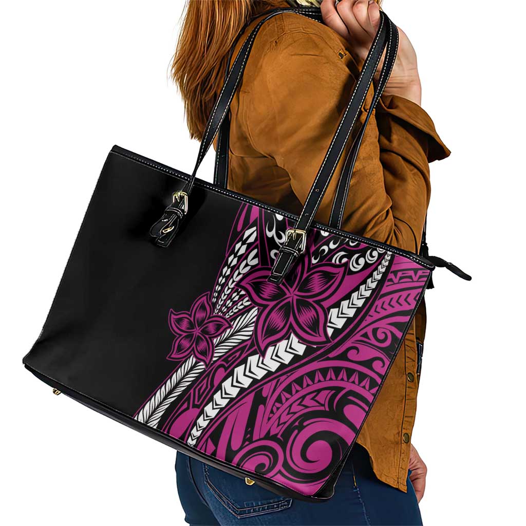 Polynesian Plumeria Floral Tattoo Pattern Leather Tote Bag Pink Style LT9 - Polynesian Pride