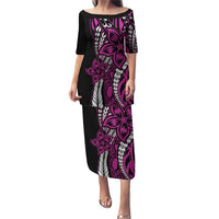 Polynesian Plumeria Floral Tattoo Pattern Puletasi Pink Style LT9 Long Dress Pink - Polynesian Pride