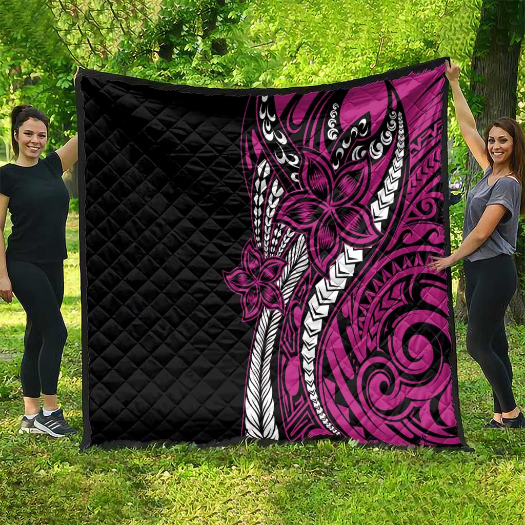 Polynesian Plumeria Floral Tattoo Pattern Quilt Pink Style