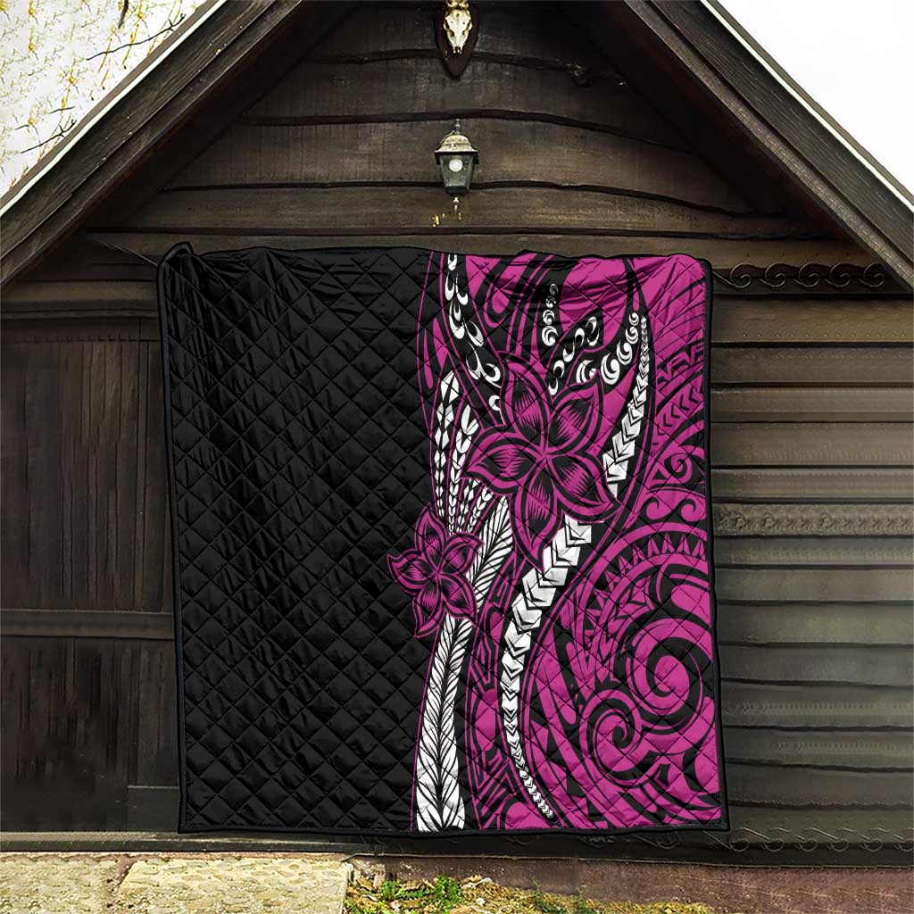 Polynesian Plumeria Floral Tattoo Pattern Quilt Pink Style