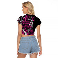 Polynesian Plumeria Floral Tattoo Pattern Raglan Cropped T Shirt Pink Style