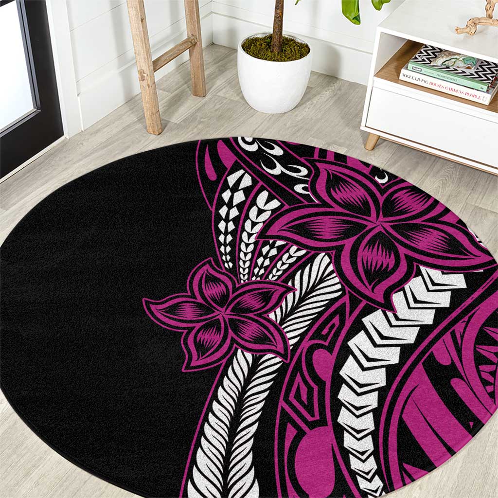 Polynesian Plumeria Floral Tattoo Pattern Round Carpet Pink Style