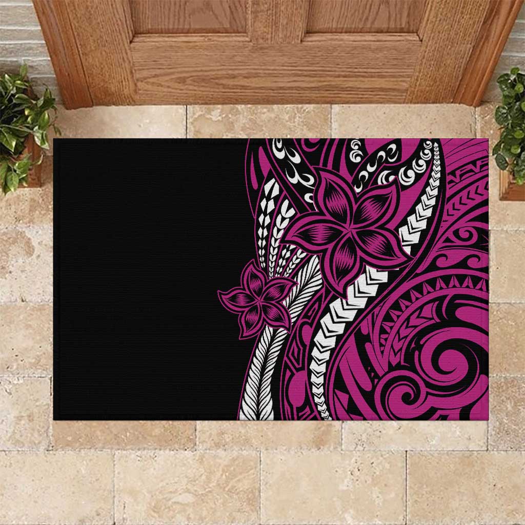 Polynesian Plumeria Floral Tattoo Pattern Rubber Doormat Pink Style LT9 Pink - Polynesian Pride