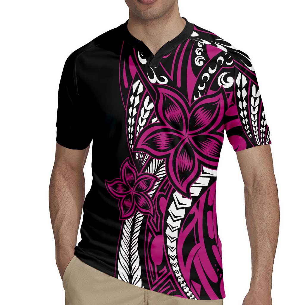 Polynesian Plumeria Floral Tattoo Pattern Rugby Jersey Pink Style