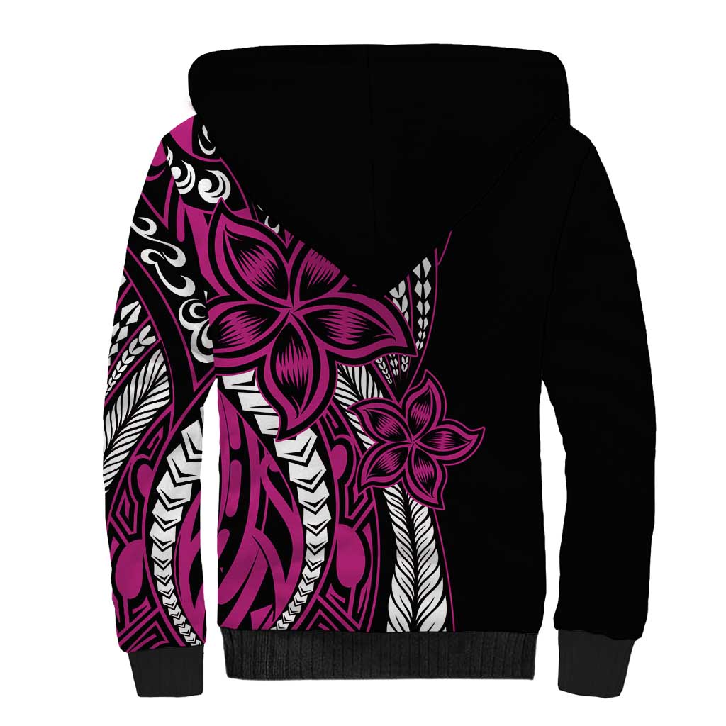 Polynesian Plumeria Floral Tattoo Pattern Sherpa Hoodie Pink Style LT9 - Polynesian Pride