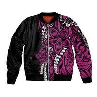 Polynesian Plumeria Floral Tattoo Pattern Sleeve Zip Bomber Jacket Pink Style