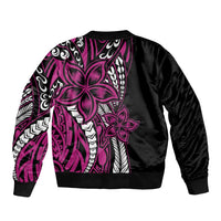 Polynesian Plumeria Floral Tattoo Pattern Sleeve Zip Bomber Jacket Pink Style
