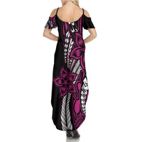 Polynesian Plumeria Floral Tattoo Pattern Summer Maxi Dress Pink Style LT9 - Polynesian Pride